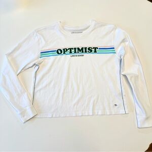 **SOLD** Life Is Good White Long Sleeve 'Optimist' Shirt, Made in Peru, size M